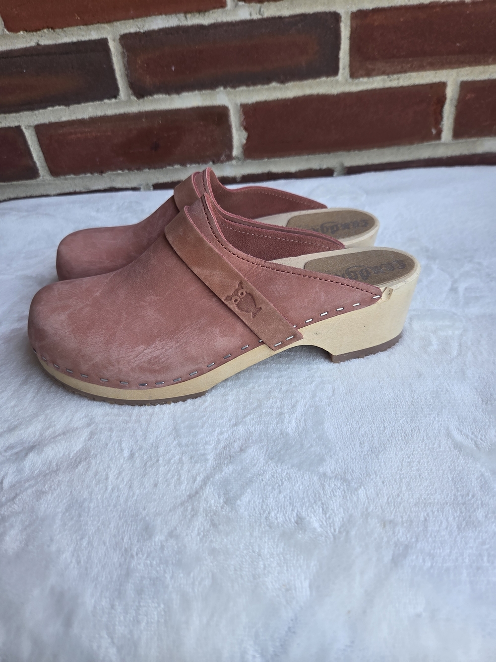 Sandgrens Swedish Wooden Clogs Dusty Rose Suede Slip On Mules EU 37 - Picture 11 of 13